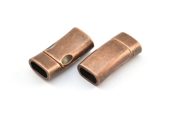 Copper Leather Cord Clasp, 2 Copper Plated Brass Magnetic Clasp For Leather Cord (26x13x7.5mm)  Y033