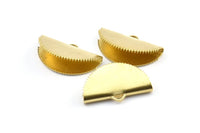 Half Moon Crimp, 12 Raw Brass Ribbon Crimp Ends With 1 Loop, Findings (25x14.5mm) E102