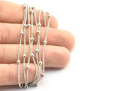 Silver Ball Chain, 5 Meters - 16.5 Feet  (0.8x1.2mm) Silver Tone Brass Soldered Chain With Balls Z142