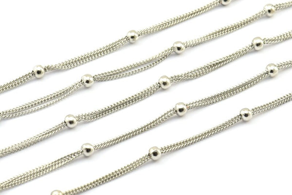 Silver Ball Chain, 3 Meters - 9.9 Feet  (1-1.5mm) Silver Tone Brass Soldered Chain With Balls Z153