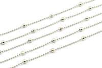 Silver Ball Chain, 3 Meters - 9.9 Feet  (1.5x3.5mm) Silver Tone Brass Soldered Chain With Balls Z042