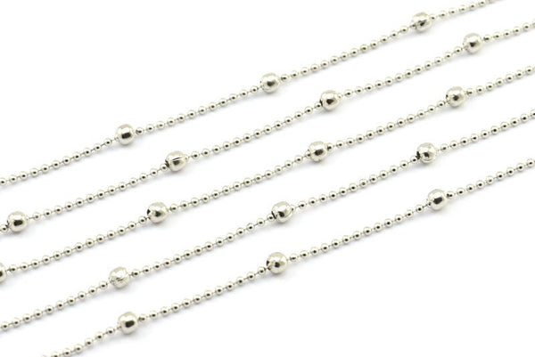 Silver Ball Chain, 3 Meters - 9.9 Feet  (1.5x3.5mm) Silver Tone Brass Soldered Chain With Balls Z042