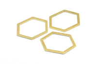 Hexagon Choker Charm, 6 Raw Brass Hexagon Charms, Pendants, Findings (39x29.5x1mm) E033