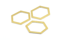 Hexagon Choker Charm, 6 Raw Brass Hexagon Charms, Pendants, Findings (33x24.5x1mm) E075