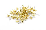 Earring Post Stud, 50 Stainless Steel Earring Posts With Raw Brass 4.5mm Pad And 1 Loop, Ear Studs E133