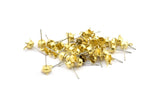 Earring Post Stud, 50 Stainless Steel Earring Posts With Raw Brass 4mm Pad And 1 Loop, Ear Studs E158