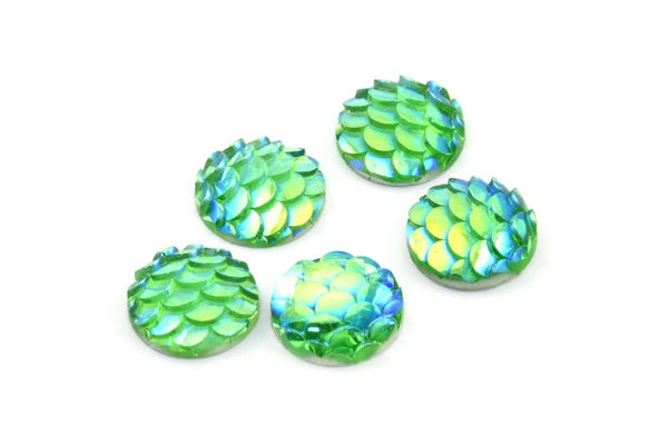 Resin Round Cabochon, 100 Green Resin Round Cabochon (10x3mm) TS-10 T062