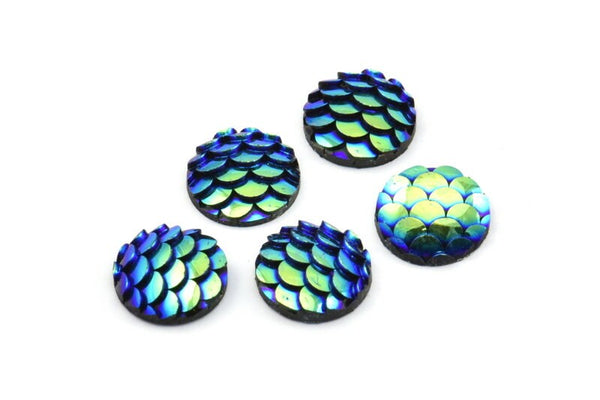 Resin Round Cabochon, 100 Green And Blue Resin Round Cabochon (10x3mm) TS-03 T061