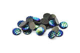 Resin Round Cabochon, 100 Green And Blue Resin Round Cabochon (10x3mm) TS-03 T061