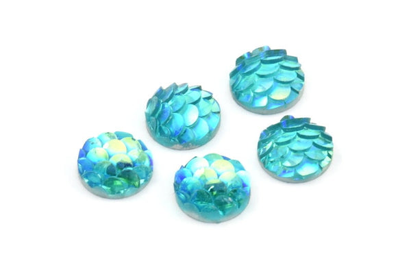 Fish Scale Cabochon, 100 Blue Resin Round Cabochon (8x3mm) TS-26 T078