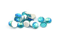 Fish Scale Cabochon, 100 Blue Resin Round Cabochon (8x3mm) TS-26 T078