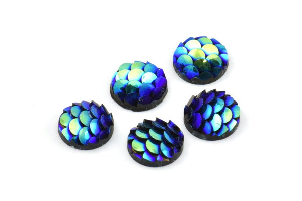 Resin Round Cabochon, 100 Green And Blue Resin Round Cabochon (8x3mm) TS-27 T068