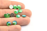 Resin Round Cabochon, 100 Green Resin Round Cabochon (8x3mm) TS-24 T085