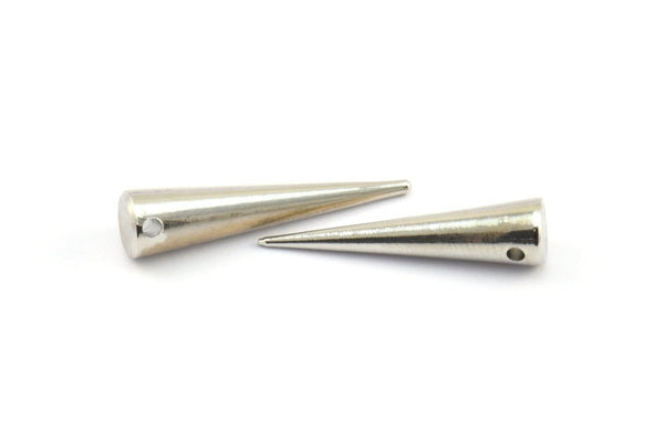 Silver Spike Pendant, 2 Silver Tone Spike Tribal Pendants With 1 Hole (30x7mm) A0767