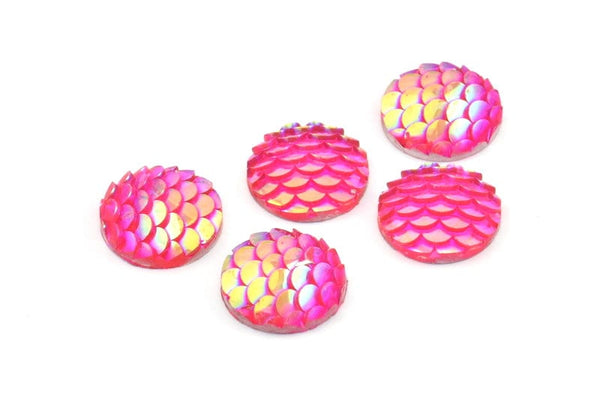 Fish Scale Cabochon, 50 Pink Resin Round Cabochon (12x3mm) TS-17 T086