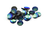 Fish scale Cabochon, 50 Green And Blue Resin Round Cabochon (12x3mm) TS-18 T072
