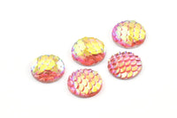 Fish Scale Cabochon, 50 Light Pink Resin Round Cabochon (12x3mm) TS-21 T066