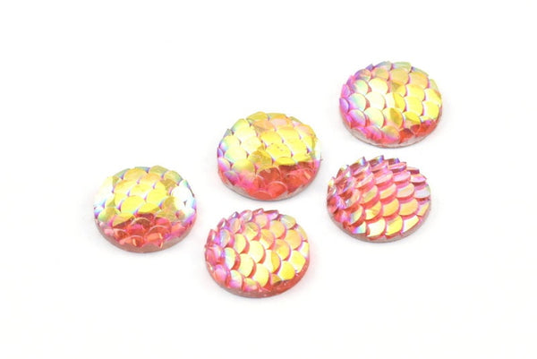 Fish Scale Cabochon, 50 Light Pink Resin Round Cabochon (12x3mm) TS-21 T066