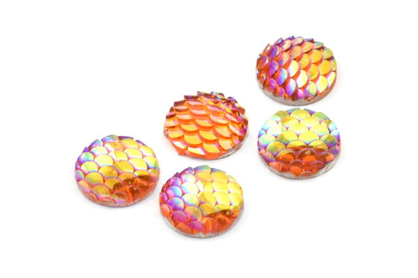 Fish Scale Round Cabochon, 50 Orange Resin Round Cabochon (12x3mm) TS-15 T085