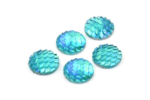 Fish scale Cabochon, 50 Blue Resin Round Cabochon (12x3mm) TS-13 T079