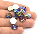 Fish Scale Cabochon, 50 Multi Color Resin Round Cabochon (12x3mm) TS-12 T084
