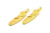 Gold Feather Pendant, 3 Gold Plated Brass Feather Charms, Feather Pendants (35x8mm) N0415