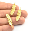 Gold Feather Pendant, 3 Gold Plated Brass Feather Charms, Feather Pendants (35x8mm) N0415