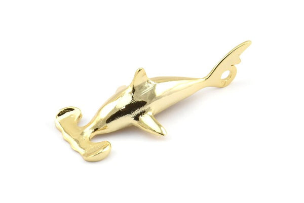 Çekiç Balık Kolye, 1 Delikli Altın Kaplama Pirinç Çekiç Balık Tılsımı (51x21mm) N0152 Q0436