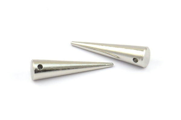 Silver Spike Pendant, 6 Silver Tone Spike Tribal Pendants With 1 Hole, Necklace Charms, Jewelry Findings (27x7mm) A0765 H0536