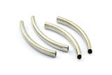 Silver Noodle Tube, 12 Brass Nickel Free Silver Curved Oval Tubes (47x6x4mm)  BRC266