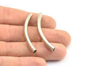 Silver Noodle Tube, 12 Brass Nickel Free Silver Curved Oval Tubes (47x6x4mm)  BRC266