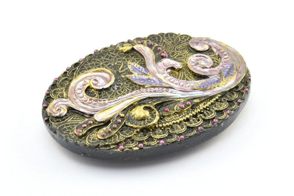 Vintage Black Belt, 1 Vintage Black Handcraft Belt Buckle (100x77mm) - Made In Germany BS 1288
