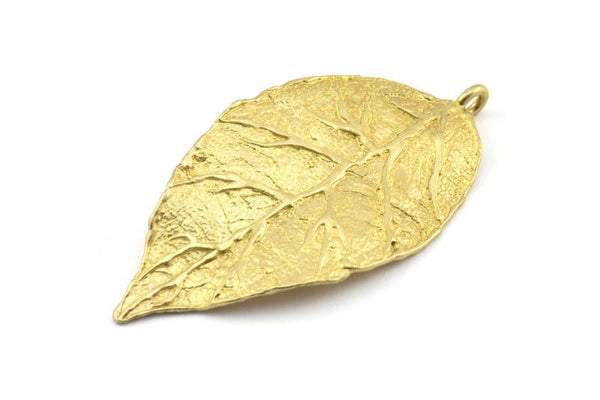 Brass Leaf Charm, 1 Raw Brass Leaf Charms With 1 Loop, Pendants, Earrings, Findings (60x30x1.4mm) E255