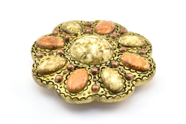 1 Vintage Handcraft Belt Buckle With Stone (80x16mm) - Made in Germany BS 1288