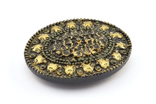 Vintage Black Belt, 1 Vintage Black Handcraft Belt Buckle (82x70mm) - Made In Germany  YS60