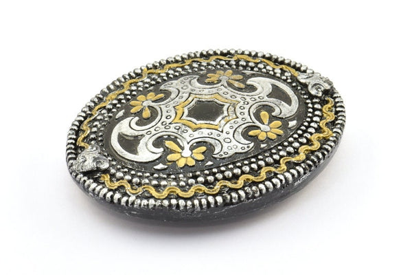 Vintage Black Belt, 1 Vintage Black Handcraft Belt Buckle (87x68mm) - Made In Germany YS61