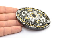 Vintage Black Belt, 1 Vintage Black Handcraft Belt Buckle (87x68mm) - Made In Germany YS61