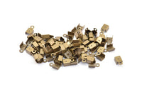 Brass Leather Crimp, 50 Antique Brass Leather Crimp Ends With Loop (9x5x3.5mm) K064
