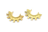Brass Sun Pendant, 3 Raw Brass Textured Sunny Pendants With 2 Loops (34.5x24x2.2mm) E205