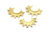 Brass Sun Pendant, 3 Raw Brass Textured Sunny Pendants With 2 Loops (34.5x24x2.2mm) E205