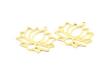 Lotus Flower Pendant, 2 Gold Lacquer Plated Brass Hammered Lotus Flower Textured Pendants With 1 Loop, Charms(35x31x1.5mm) BS 1919