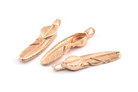 Gül Altın Tüy Kolye, 3 Gül Altın Kaplama Pirinç Tüy Tılsımı, Tüy Kolye Uçları (35x8mm) N0415