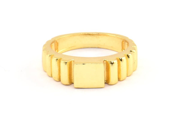 Gold Rectangle Ring, 1 Gold Plated Brass Textured Ring Rectangle Settings (19mm) E263