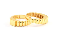Gold Rectangle Ring, 1 Gold Plated Brass Textured Ring Rectangle Settings (19mm) E263