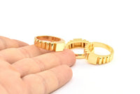 Gold Rectangle Ring, 1 Gold Plated Brass Textured Ring Rectangle Settings (19mm) E263