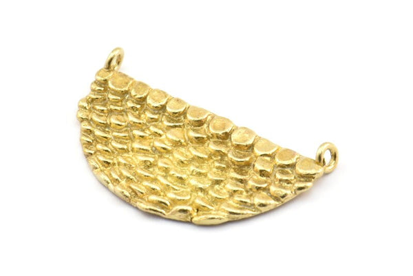 Brass Half Moon, 2 Raw Brass Mermaid Semi Circle Pendants With 2 Loops (32x18x2mm) E241