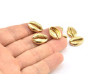 Brass Shell Finding, 4 Raw Brass Cowrie Shell Findings, Pendants, Charms, Earrings, Beads 16-23MM  E276