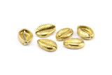 Brass Shell Finding, 4 Raw Brass Cowrie Shell Findings, Pendants, Charms, Earrings, Beads  13-18MM E274
