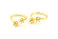 Adjustable Prong Settings, 2 Gold Lacquer Plated Brass 6 Claw Ring Blanks with 2 Prong Settings - Pad Size 5mm N0329