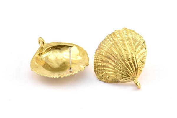 Brass Shell Earring, 2 Raw Brass Sea Shell Earring with 1 Loop, Charms, Findings (27x24.5mm) E281